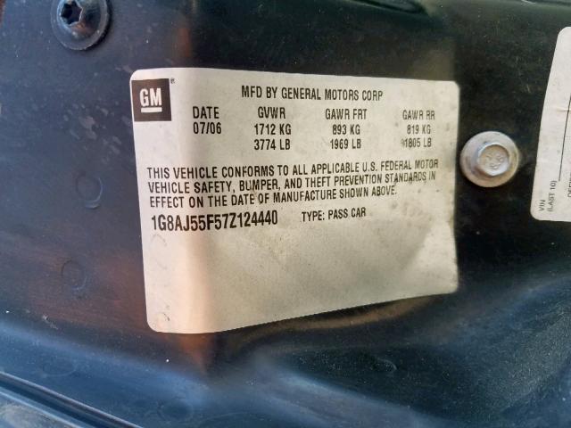 1G8AJ55F57Z124440 - 2007 SATURN ION LEVEL BLACK photo 10