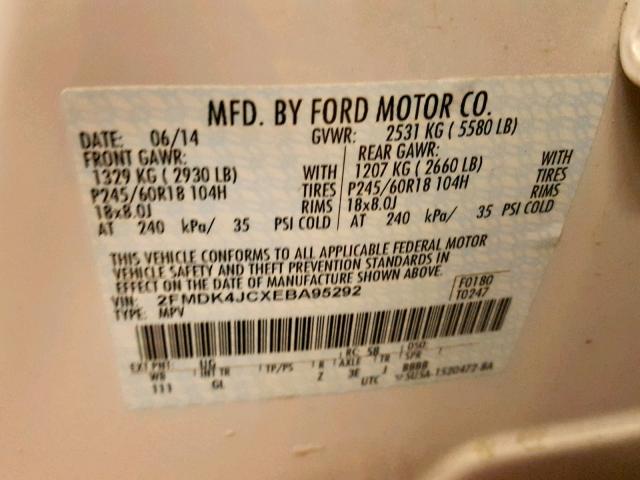 2FMDK4JCXEBA95292 - 2014 FORD EDGE SEL WHITE photo 10