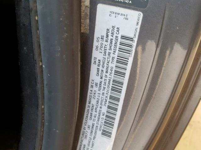 3VWCK31C05M417640 - 2005 VOLKSWAGEN NEW BEETLE ნაცრისფერი ფოტო 10