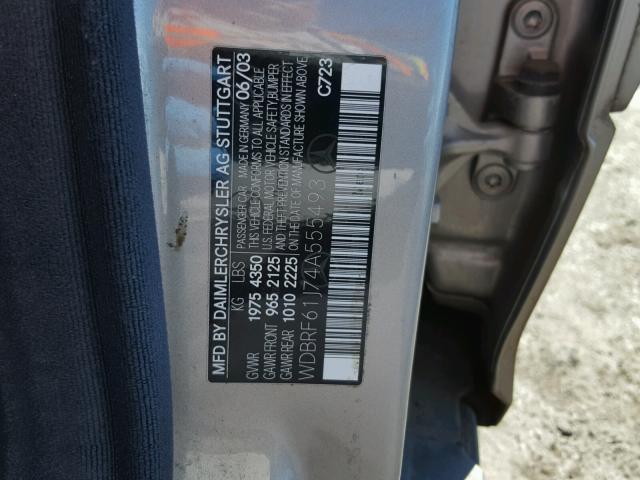 WDBRF61J74A555493 - 2004 MERCEDES-BENZ C 240 SILVER photo 10