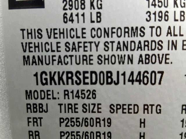 1GKKRSED0BJ144607 - 2011 GMC ACADIA SLT SILVER photo 10