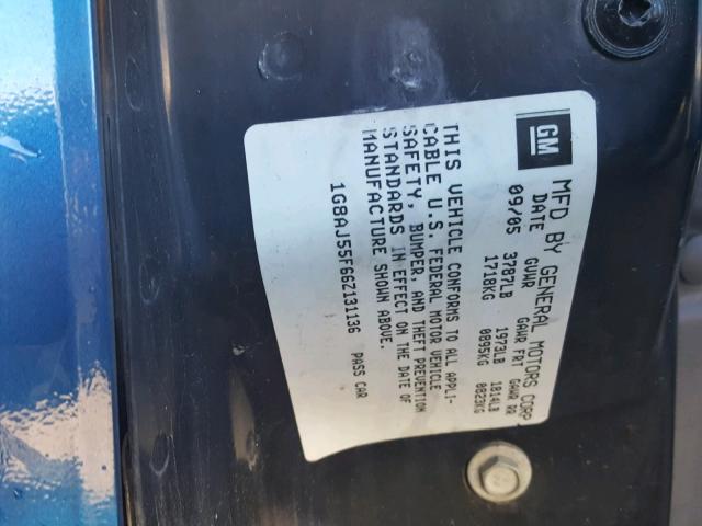 1G8AJ55F66Z131136 - 2006 SATURN ION LEVEL BLUE photo 10