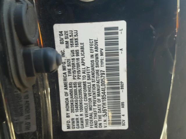 5J6YH18544L005797 - 2004 HONDA ELEMENT EX BLACK photo 10