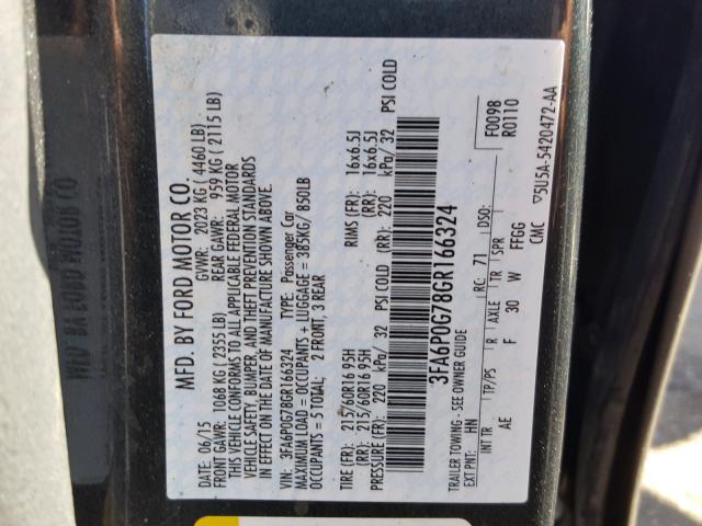 3FA6P0G78GR166324 - 2016 FORD FUSION S GRAY photo 10