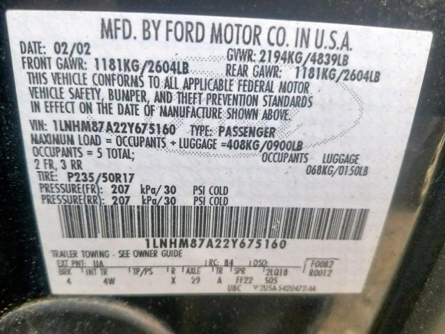 1LNHM87A22Y675160 - 2002 LINCOLN LS 黑色 照片 10