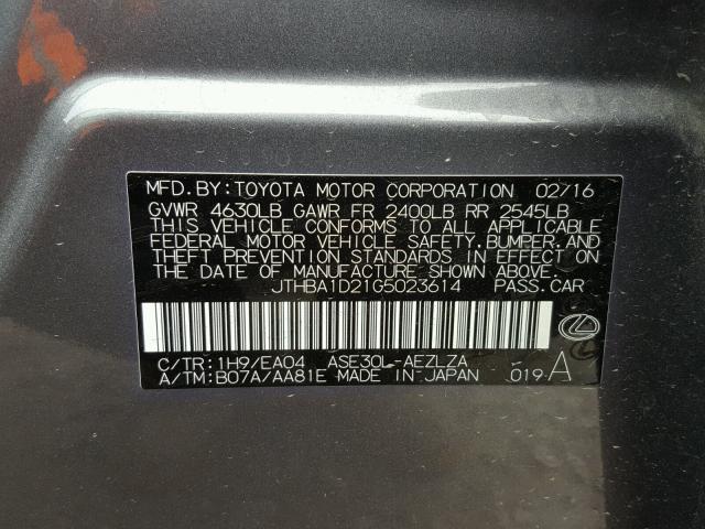 JTHBA1D21G5023614 - 2016 LEXUS IS 200T GRAY photo 10