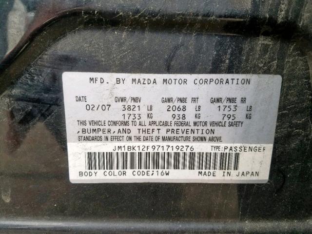 JM1BK12F971719276 - 2007 MAZDA 3 I BLACK photo 10