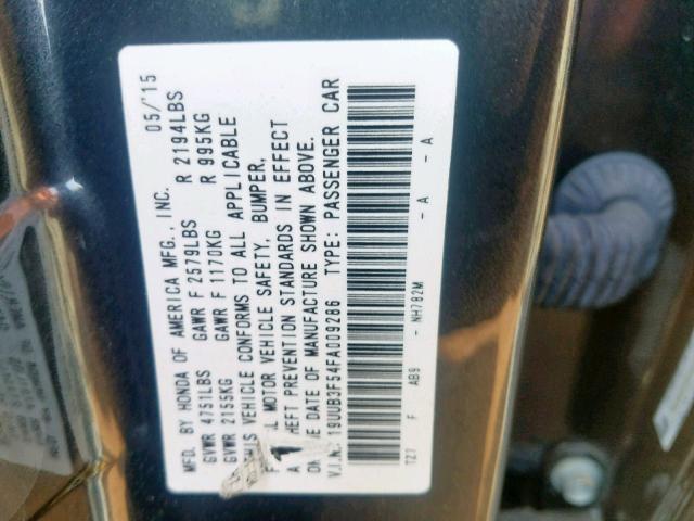 19UUB3F54FA009286 - 2015 ACURA TLX TECH GRAY photo 10