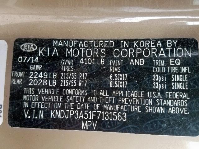 KNDJP3A51F7131563 - 2015 KIA SOUL + BROWN photo 10