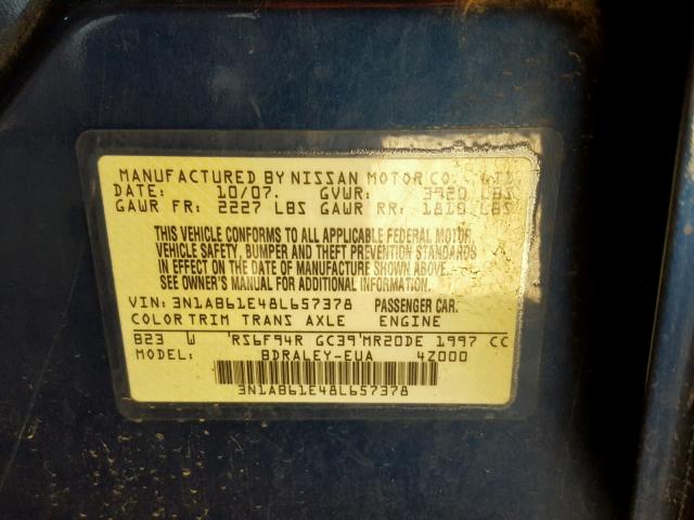 3N1AB61E48L657378 - 2008 NISSAN SENTRA 2.0 BLUE photo 10