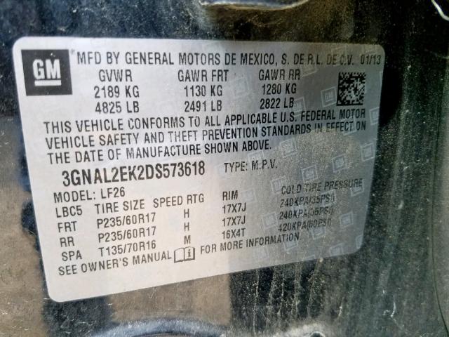 3GNAL2EK2DS573618 - 2013 CHEVROLET CAPTIVA LS 黑色 照片 10