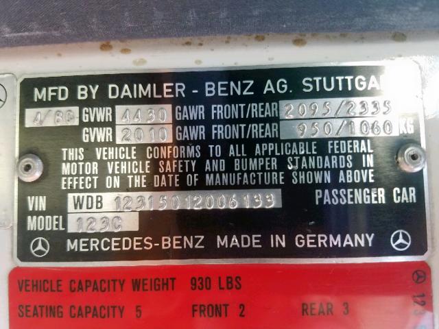 WDB12315012006133 - 1980 MERCEDES-BENZ 300 CD WHITE photo 10