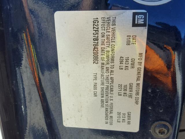 1G2ZF57B784200862 - 2008 PONTIAC G6 VALUE L BLUE photo 10