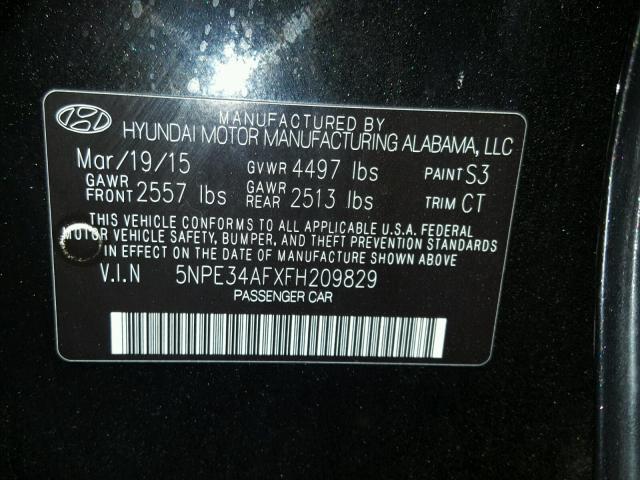 5NPE34AFXFH209829 - 2015 HYUNDAI SONATA SPO BLACK photo 10