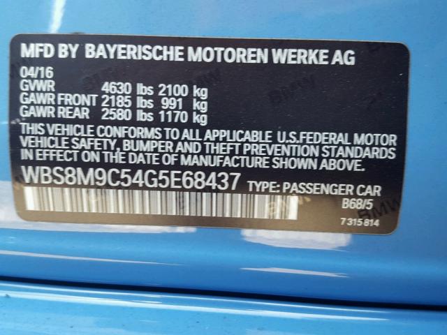 WBS8M9C54G5E68437 - 2016 BMW M3 BLUE photo 10