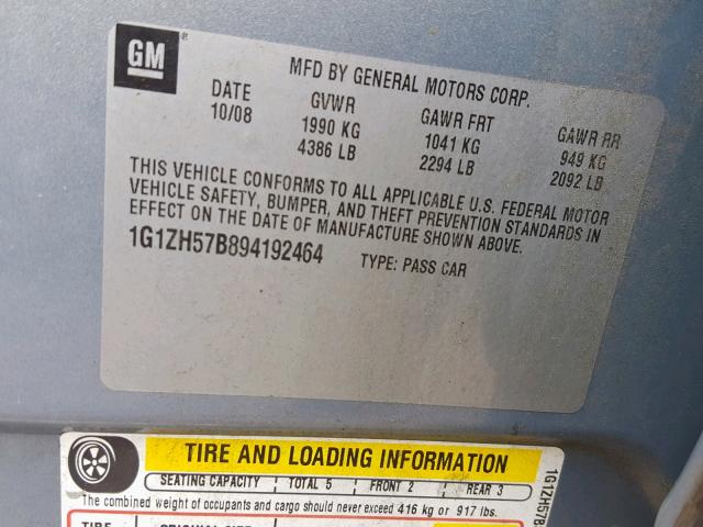 1G1ZH57B894192464 - 2009 CHEVROLET MALIBU 1LT 灰色 照片 10