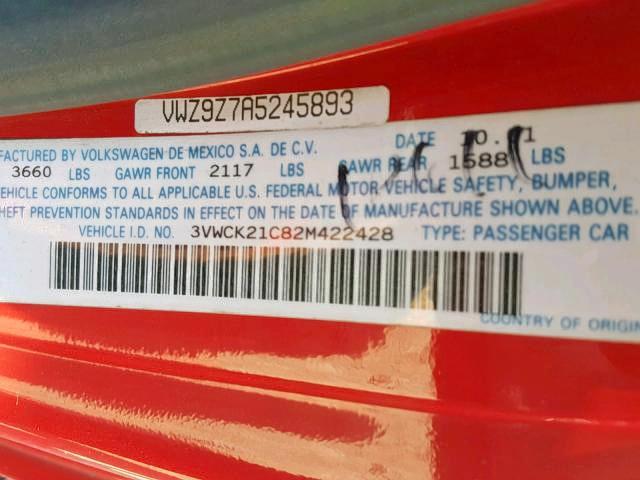 3VWCK21C82M422428 - 2002 VOLKSWAGEN NEW BEETLE წითელი ფოტო 10