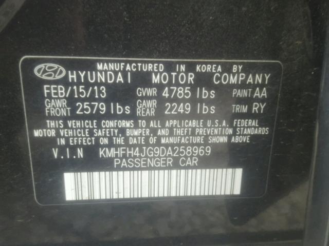 KMHFH4JG9DA258969 - 2013 HYUNDAI AZERA GLS BLACK photo 10