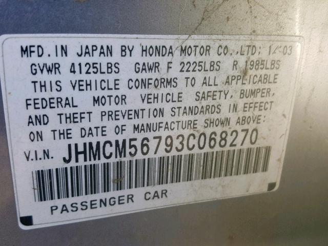 JHMCM56793C068270 - 2003 HONDA ACCORD EX SILVER photo 10