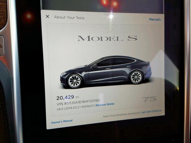 5YJSA1E18HF201185 - 2017 TESLA MODEL S GRAY photo 8