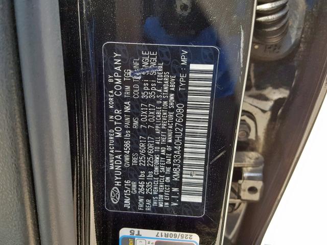 KM8J33A40HU276080 - 2017 HYUNDAI TUCSON LIM BLACK photo 10