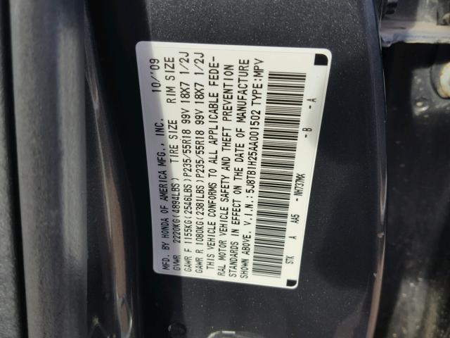 5J8TB1H25AA001502 - 2010 ACURA RDX GRAY photo 10