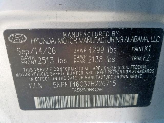 5NPET46C37H226715 - 2007 HYUNDAI SONATA GLS BROWN photo 10