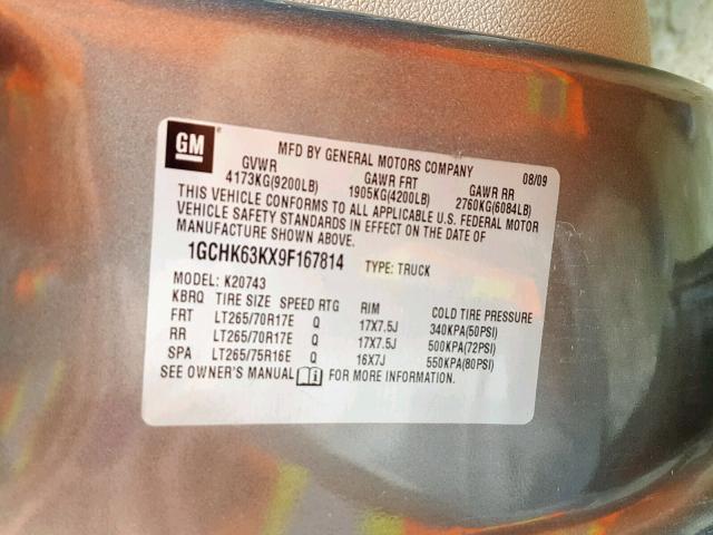 1GCHK63KX9F167814 - 2009 CHEVROLET SILVERADO GRAY photo 10