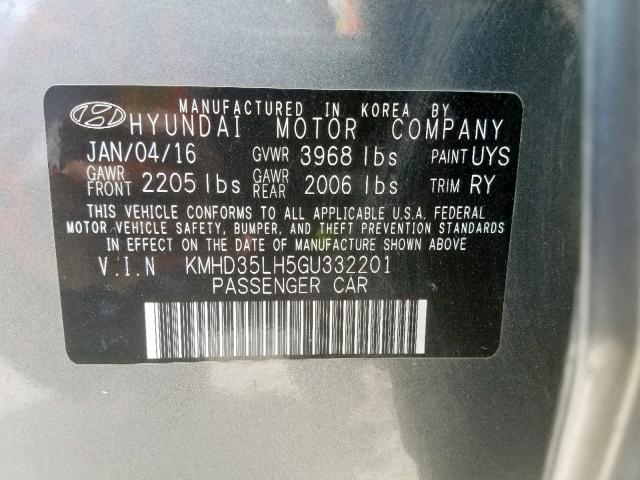 KMHD35LH5GU332201 - 2016 HYUNDAI ELANTRA GT GRAY photo 10