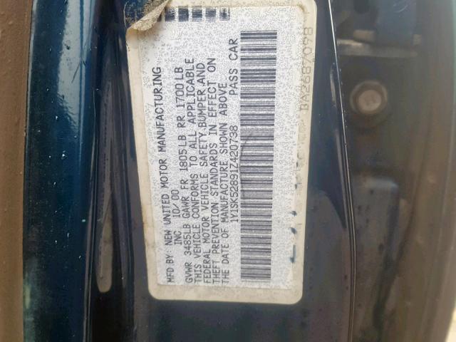 1Y1SK52891Z420738 - 2001 CHEVROLET GEO PRIZM 蓝色 照片 10