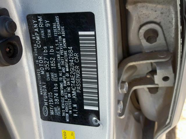 KMHCT4AE2GU942684 - 2016 HYUNDAI ACCENT SE GRAY photo 10