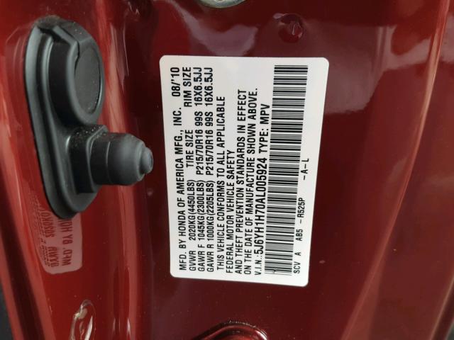 5J6YH1H70AL005924 - 2010 HONDA ELEMENT EX BURGUNDY photo 10