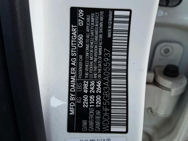 WDDHF5GB3AA055937 - 2010 MERCEDES-BENZ E 350 WHITE photo 10