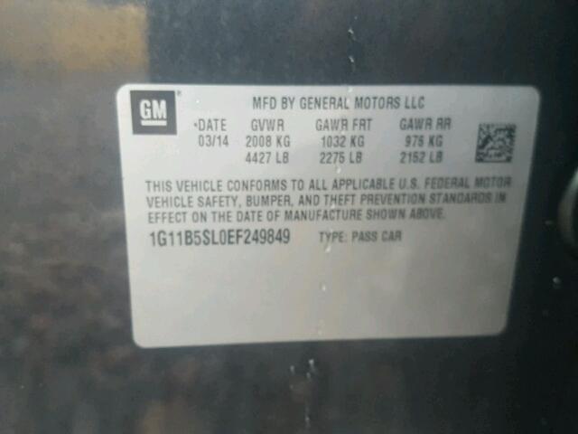 1G11B5SL0EF249849 - 2014 CHEVROLET MALIBU LS 灰色 照片 10