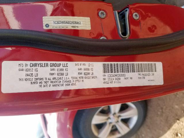 1C3CDWDA0CD535953 - 2012 DODGE CALIBER SX RED photo 10