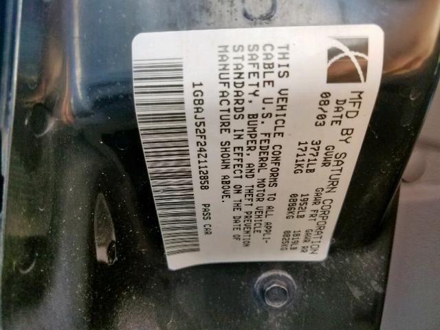 1G8AJ52F24Z112858 - 2004 SATURN ION LEVEL BLACK photo 10