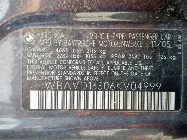 WBAVD13506KV04999 - 2006 BMW 325 XI GRAY photo 10