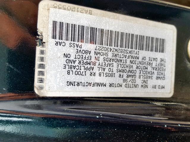 1Y1SK5282WZ430227 - 1998 CHEVROLET GEO PRIZM 绿色 照片 10