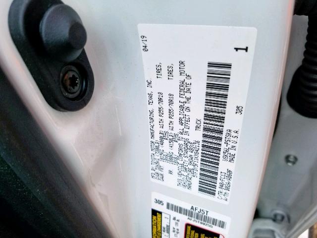 5TFDY5F11KX842136 - 2019 TOYOTA TUNDRA CRE WHITE photo 10