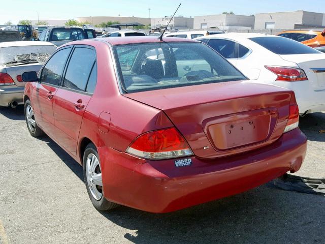 JA3AJ26E94U009938 - 2004 MITSUBISHI LANCER ES RED photo 3