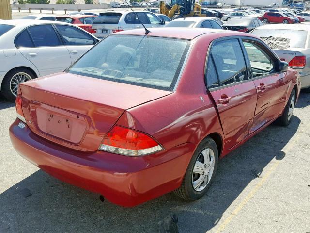 JA3AJ26E94U009938 - 2004 MITSUBISHI LANCER ES RED photo 4