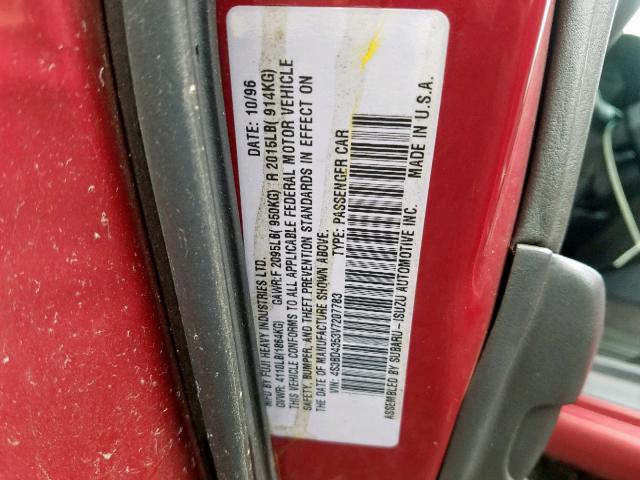 4S3BD4353V7207783 - 1997 SUBARU LEGACY L RED photo 10