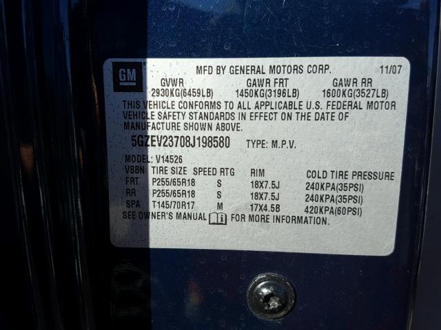 5GZEV23708J198580 - 2008 SATURN OUTLOOK XR BLUE photo 10