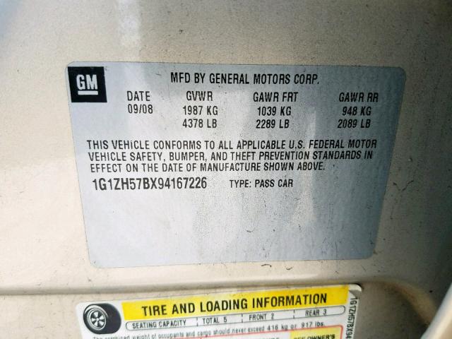 1G1ZH57BX94167226 - 2009 CHEVROLET MALIBU 1LT 棕色 照片 10