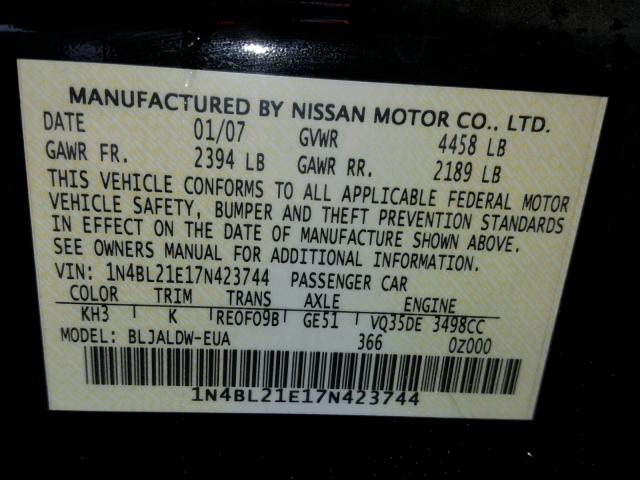 1N4BL21E17N423744 - 2007 NISSAN ALTIMA 3.5 BLACK photo 10