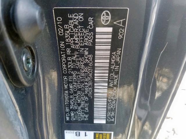 JTKDE3B75A0316048 - 2010 TOYOTA SCION TC ნაცრისფერი ფოტო 10