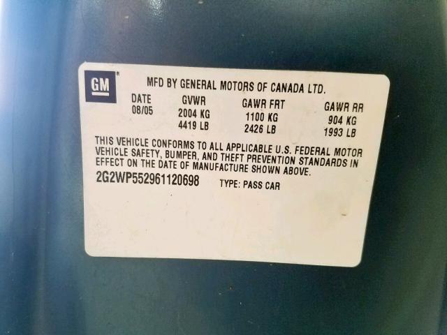 2G2WP552961120698 - 2006 PONTIAC GRAND PRIX BLUE photo 10