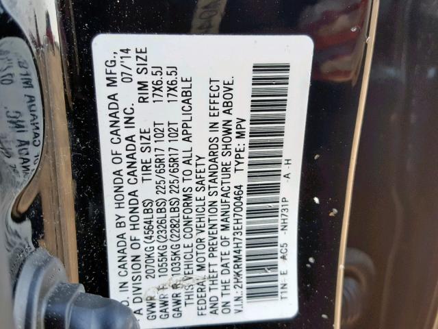 2HKRM4H73EH700464 - 2014 HONDA CR-V EXL BLACK photo 10