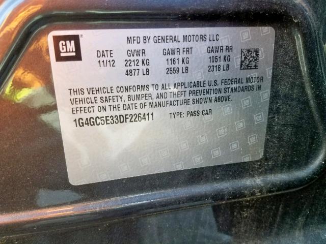 1G4GC5E33DF226411 - 2013 BUICK LACROSSE GRAY photo 10