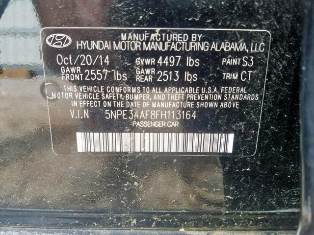 5NPE34AF8FH113164 - 2015 HYUNDAI SONATA SPO BLACK photo 10